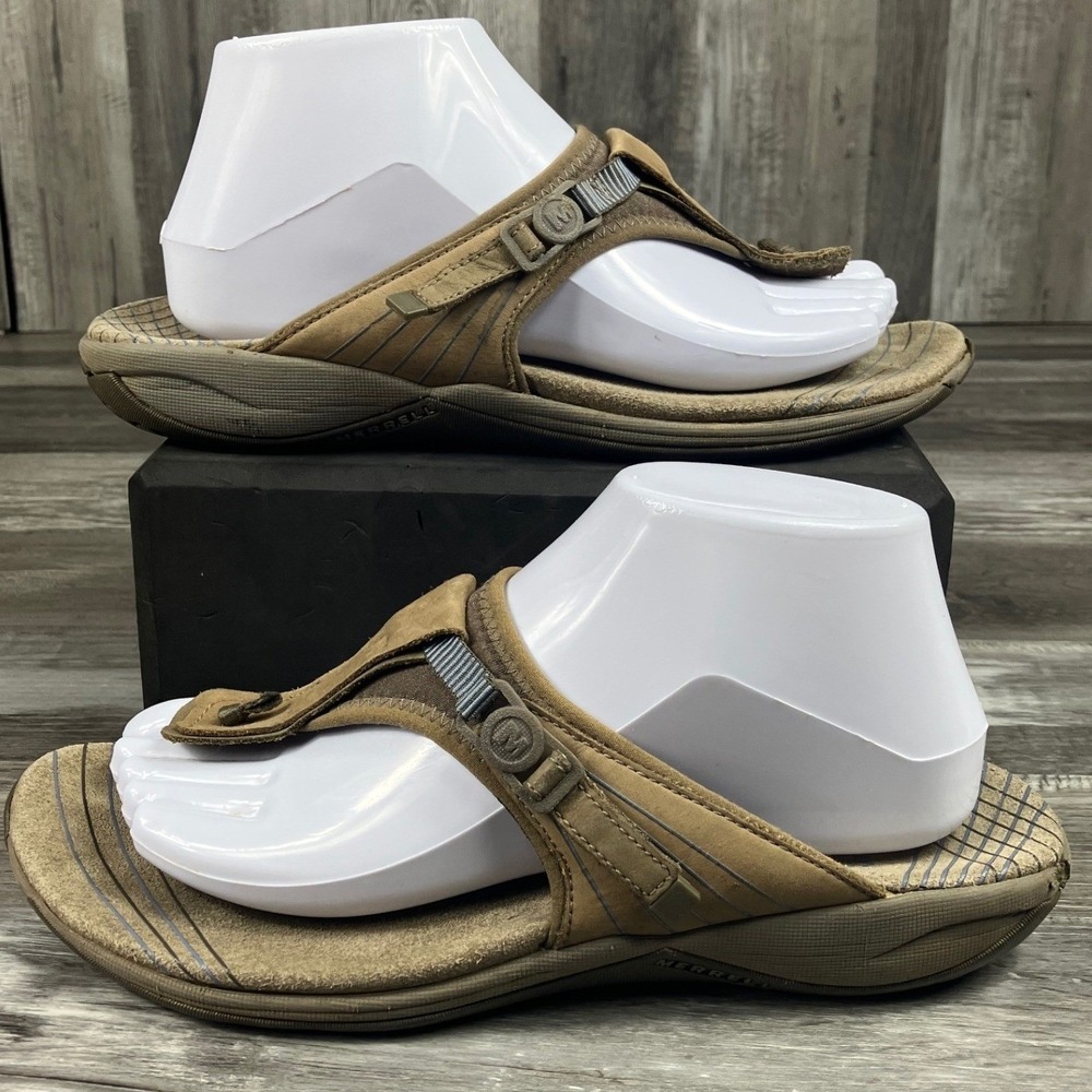 Merrell Pansy Bungee Tan Leather Thong Sandals Womens 9 J36634 Flip Flops
